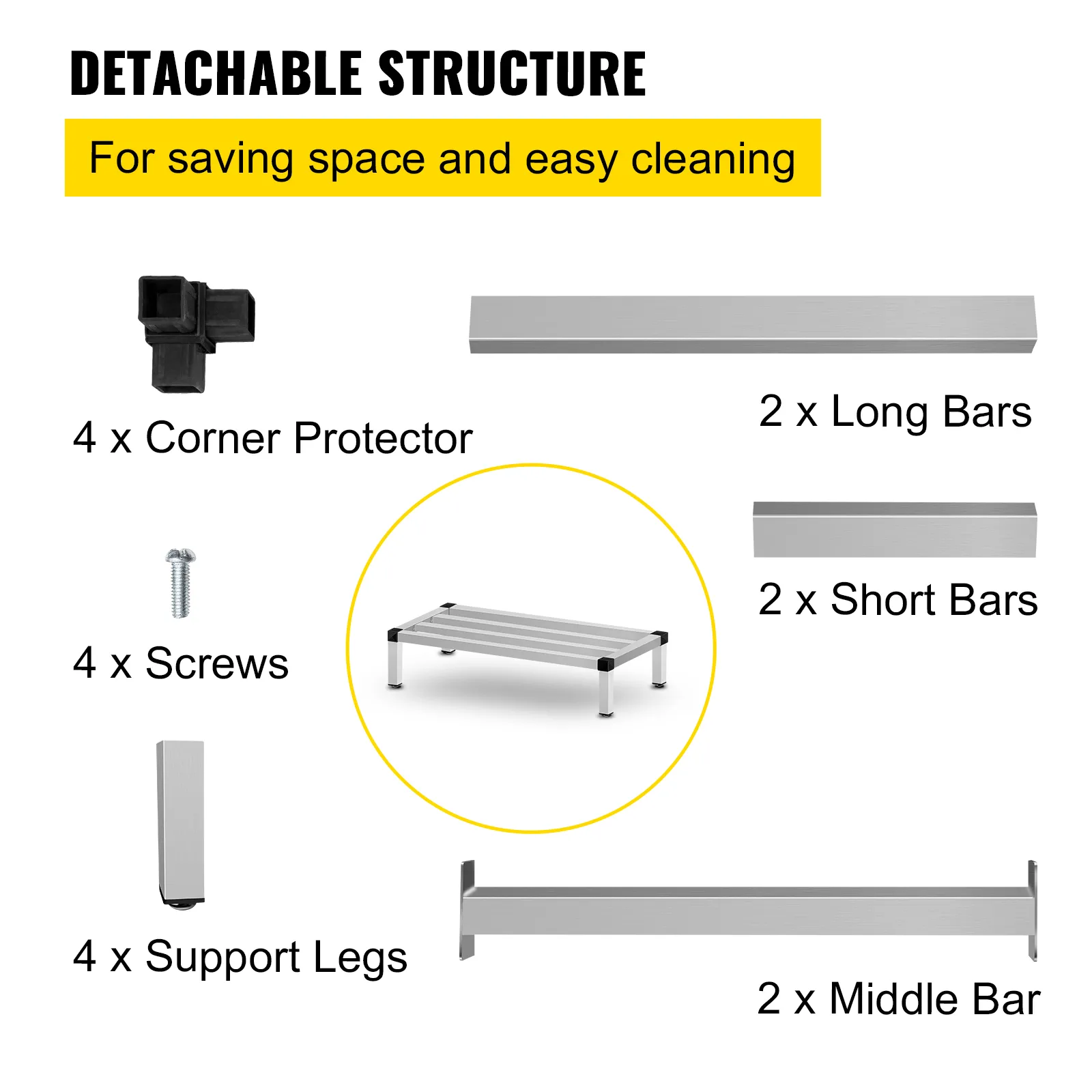 Estantería de estiba de aluminio VEVOR: estructura desmontable con piezas incluidas para un fácil montaje.