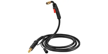 VEVOR mig welding gun with black cable and brass connectors on a white background.