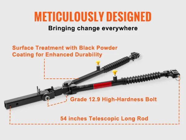 meticulously designed VEVOR tow bar with black powder coating, high-hardness bolt, telescopic long rod.