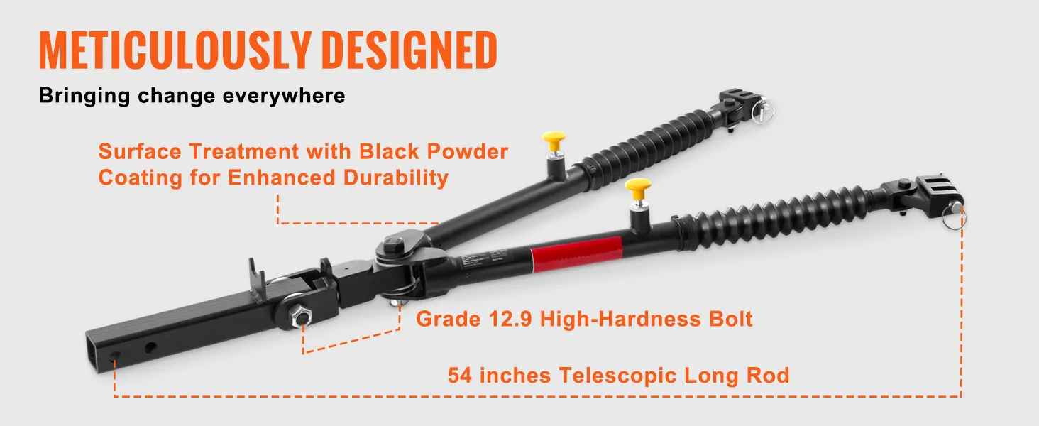 meticulously designed VEVOR tow bar with black powder coating, high-hardness bolt, telescopic long rod.