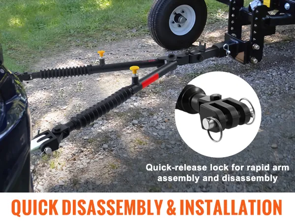 VEVOR tow bar with quick-release lock for rapid arm assembly and disassembly on gravel path