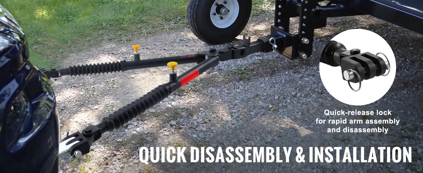 VEVOR tow bar with quick-release lock for rapid arm assembly and disassembly on gravel path