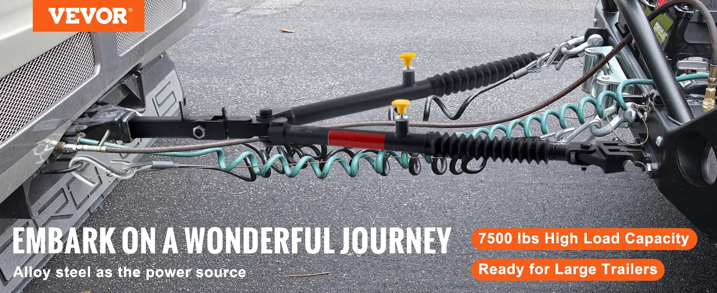 VEVOR tow bar connecting vehicle and trailer with 7500 lbs load capacity for large trailers.