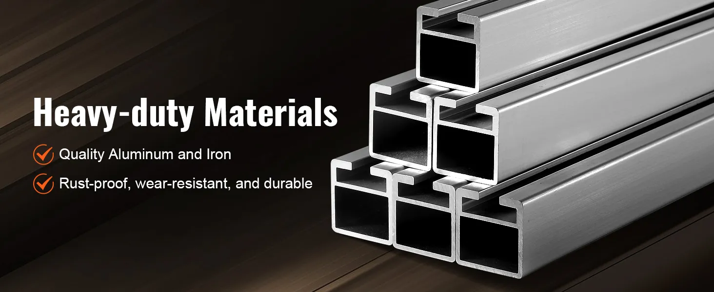 heavy-duty aluminum and iron materials for VEVOR rail mill guide system, rust-proof, wear-resistant.
