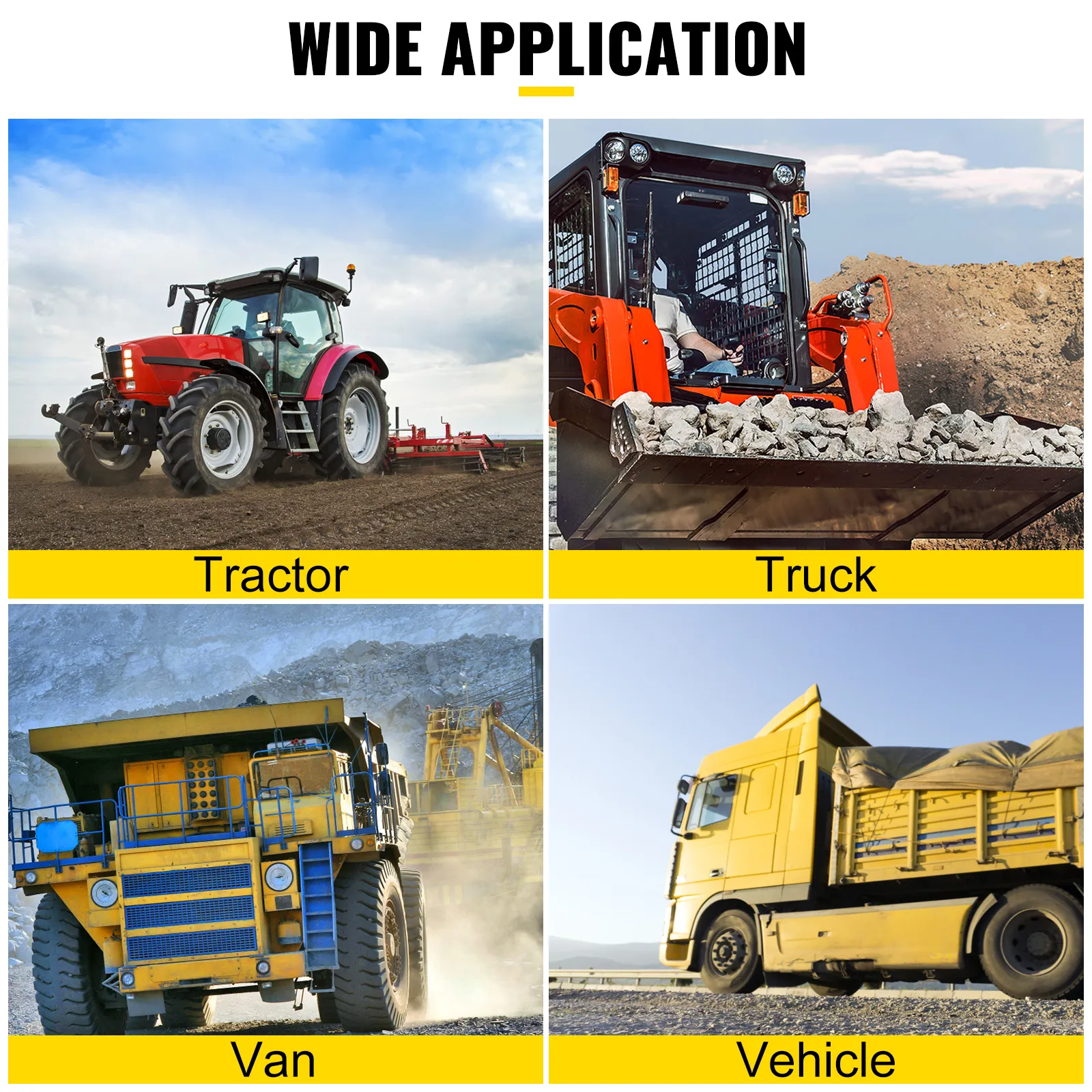 Amplia aplicación de los ganchos para tractores VEVOR: tractor, camión, furgoneta y vehículo.