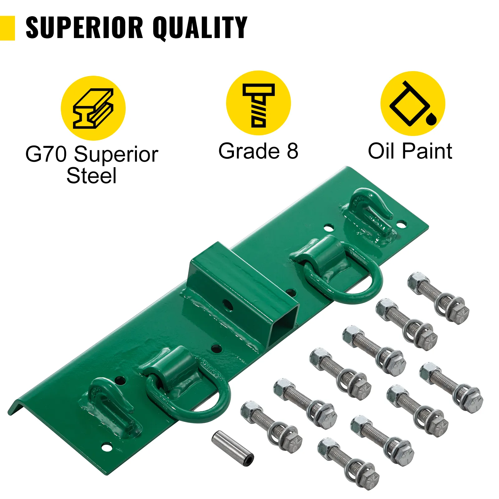 Ganchos para tractor VEVOR con acero g70, pernos de grado 8 y acabado de pintura al aceite.