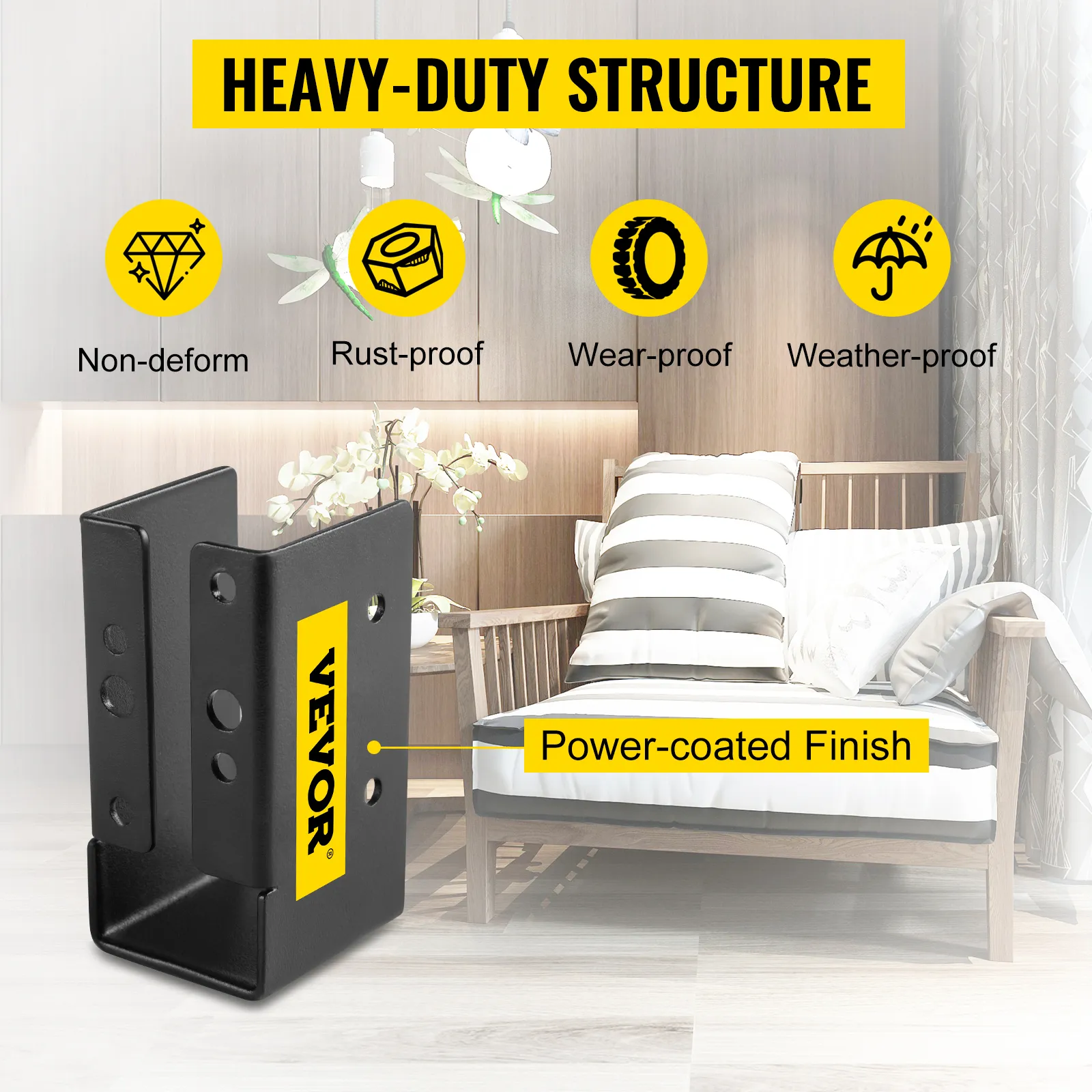 VEVOR verborgen balkdrager met robuuste constructie, afgewerkt met poedercoating.