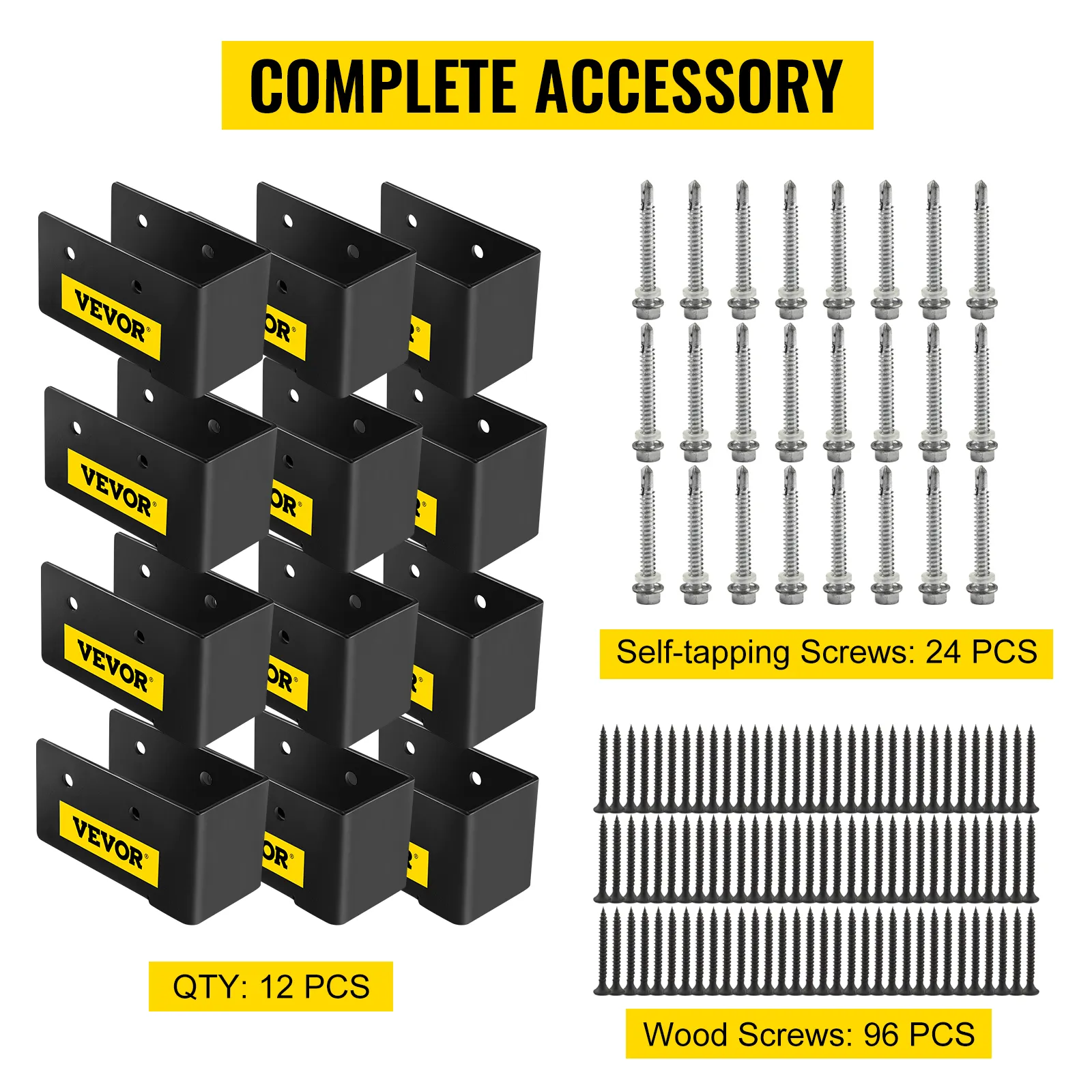 VEVOR verborgen balkophangset met 12 ophangelementen, 24 zelftappende schroeven en 96 houtschroeven.