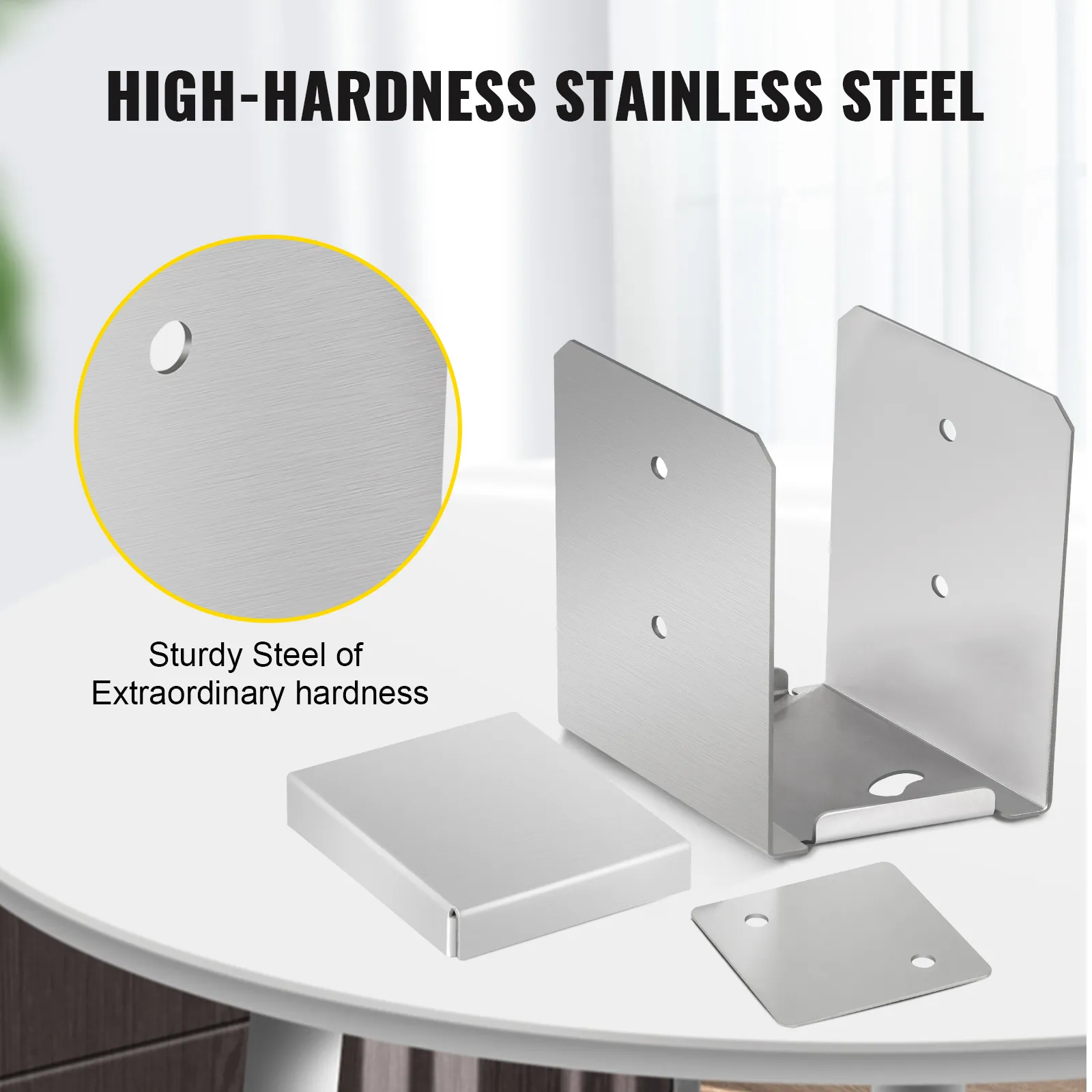 VEVOR standoff post base with high-hardness stainless steel on a white table.