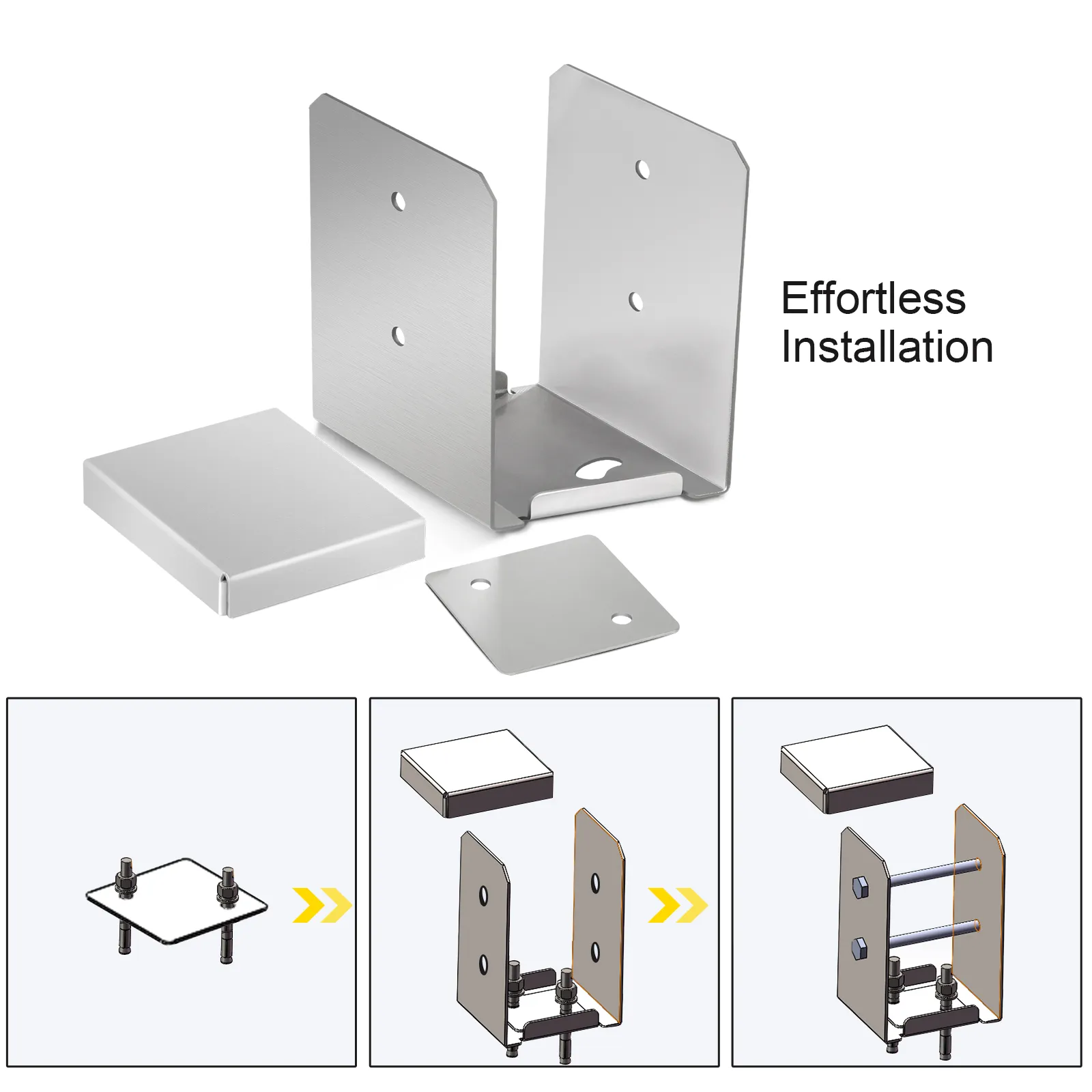 VEVOR standoff post base for effortless installation with illustrated assembly steps.