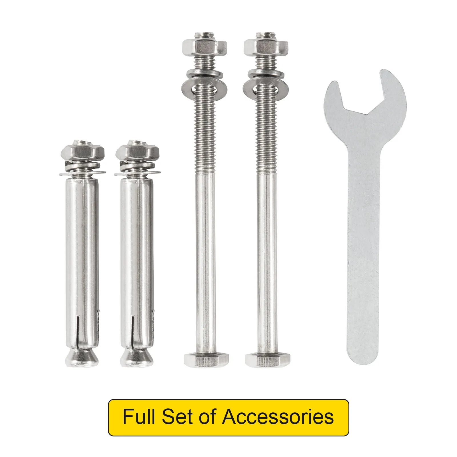 VEVOR standoff post base accessory set with bolts, washers, and a wrench.