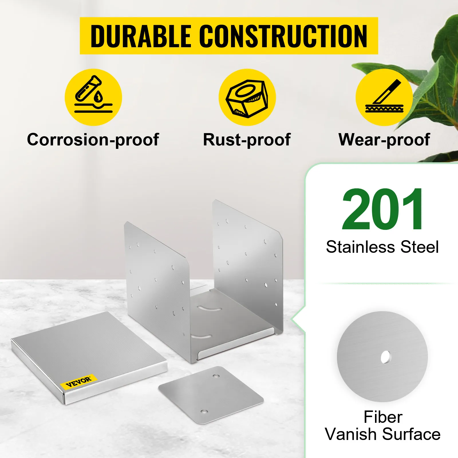 VEVOR standoff post base in 201 stainless steel: corrosion-proof, rust-proof, wear-proof.