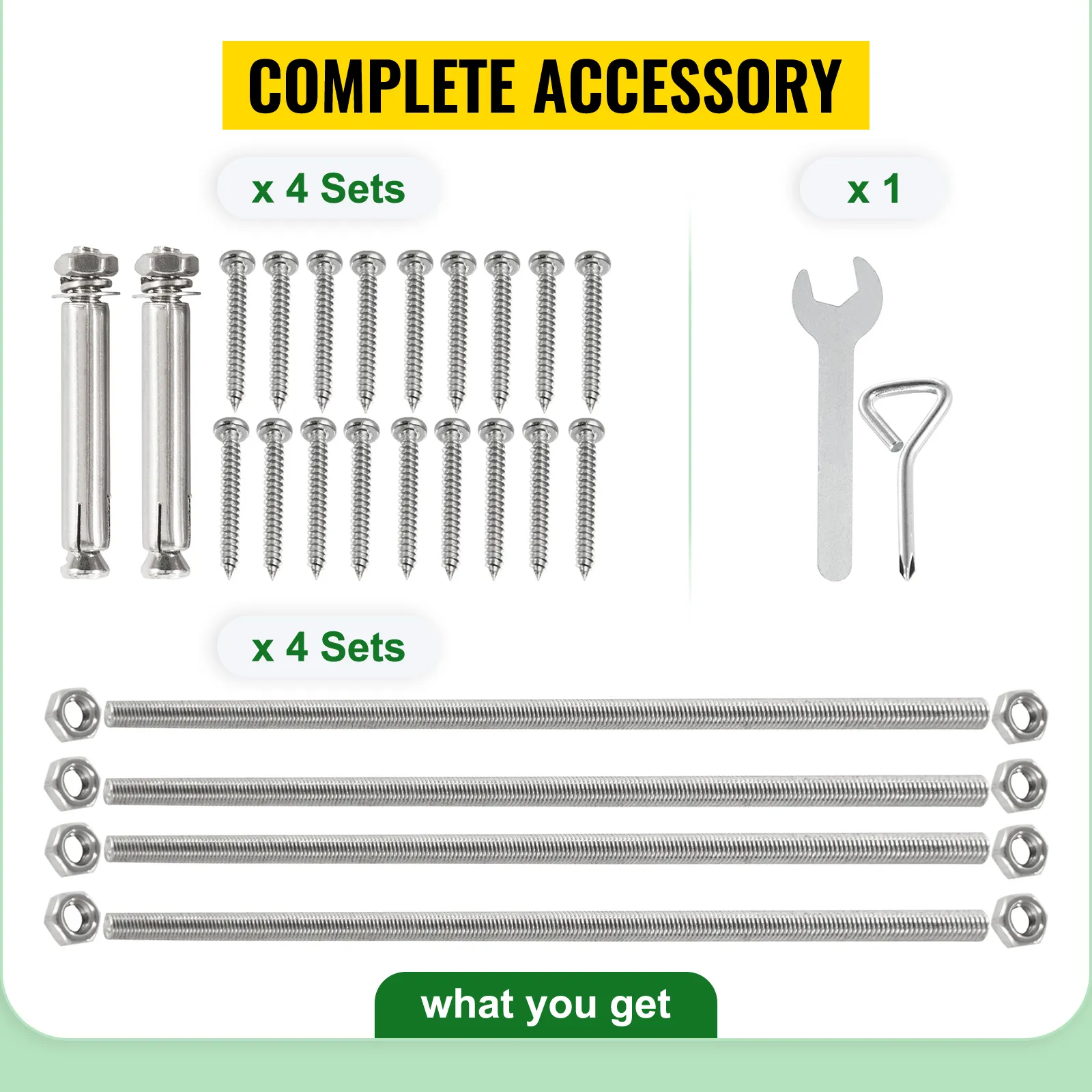 VEVOR standoff post base complete accessory set with screws, bolts, and wrench.