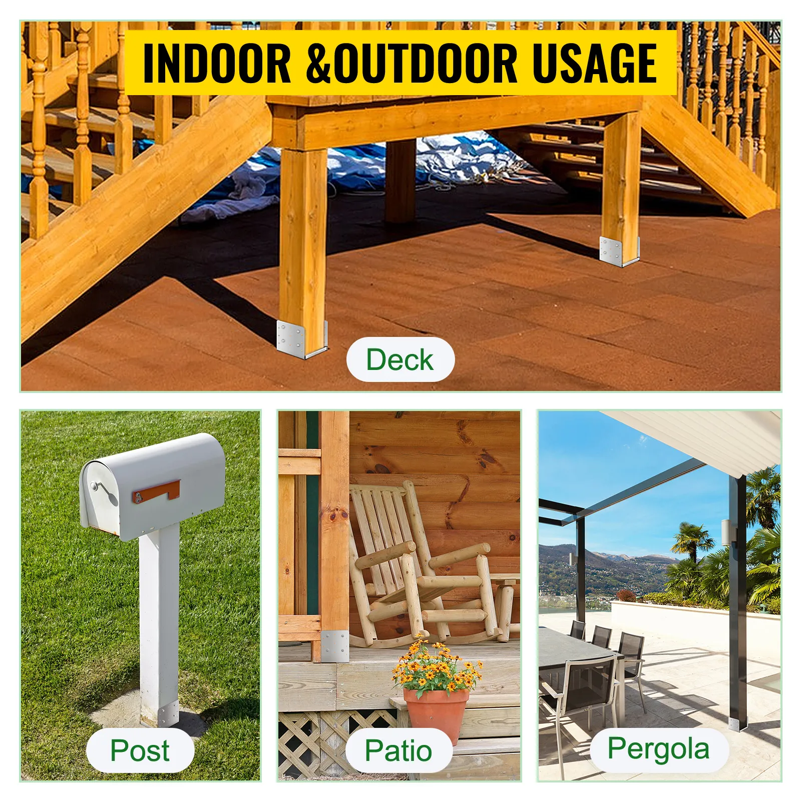 VEVOR standoff post base for deck, patio, post, and pergola indoor & outdoor use.
