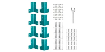VEVOR workbench brackets set with screws and a wrench.