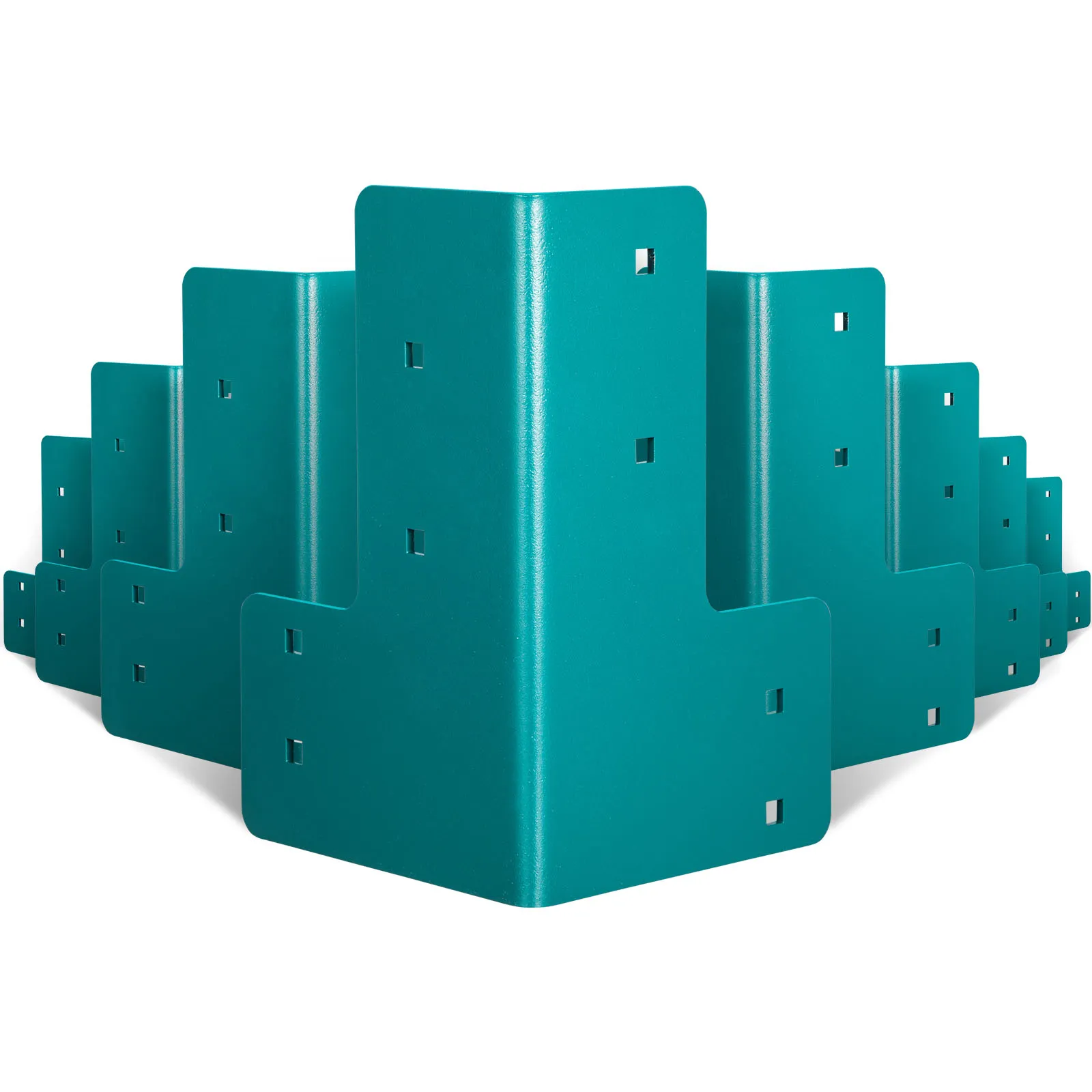 teal VEVOR workbench brackets arranged in a staggered, upright formation.