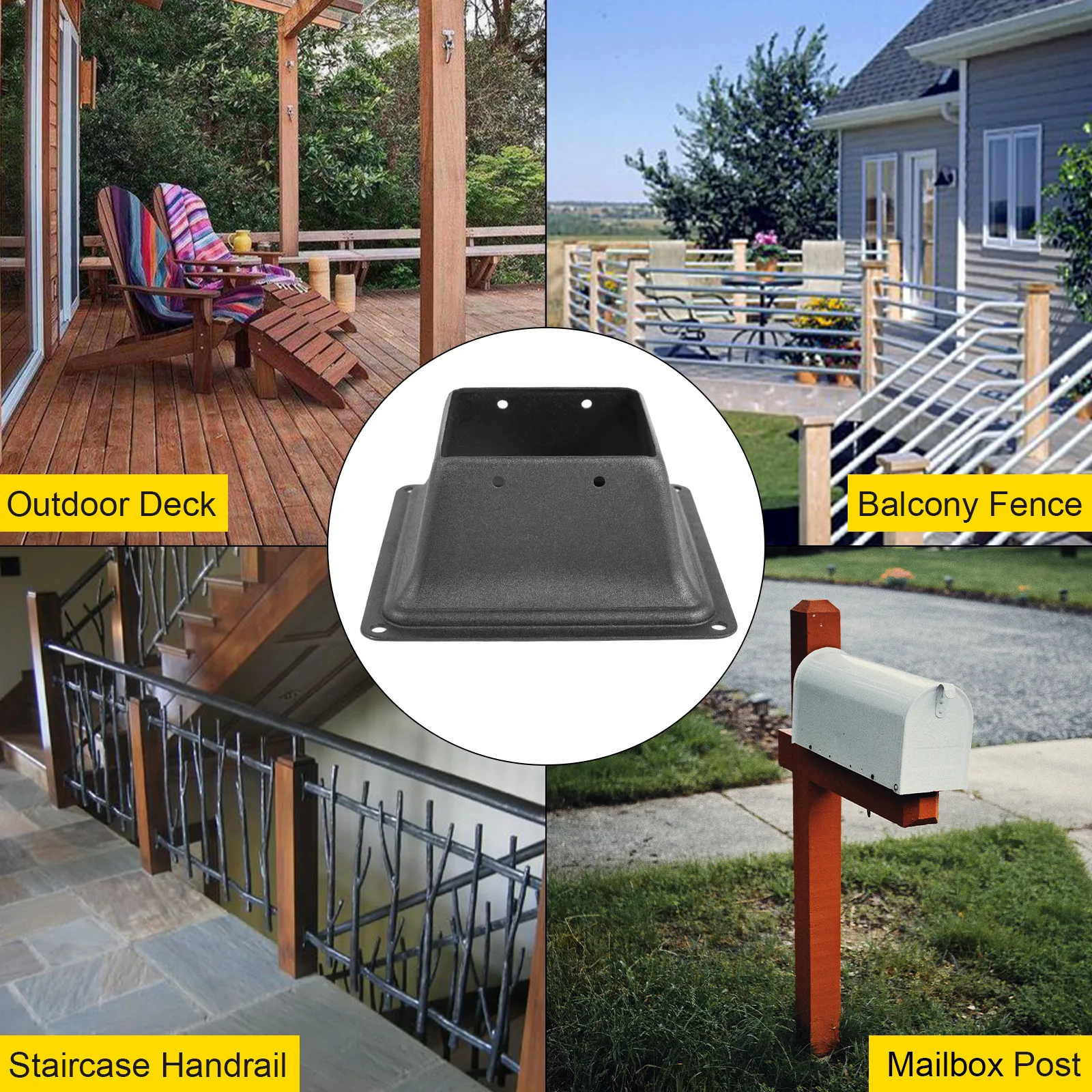 VEVOR deck post base for outdoor use cases: deck, fence, handrail, and mailbox post.