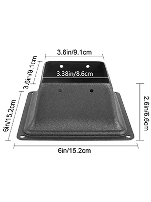 Base de poste de cubierta VEVOR con dimensiones etiquetadas, acabado negro, base de 6 x 6 pulgadas.