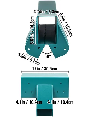 VEVOR swing set bracket with dimensions and angles detailed in diagram.