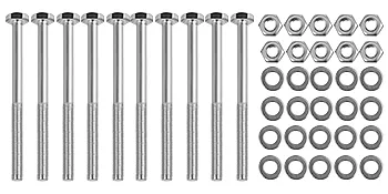 VEVOR swing set bracket bolts, nuts, and washers laid out in a grid pattern.