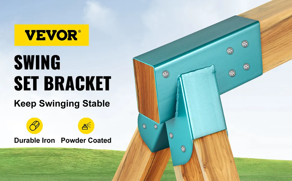 VEVOR swing set bracket on wooden frame, durable iron, powder coated.