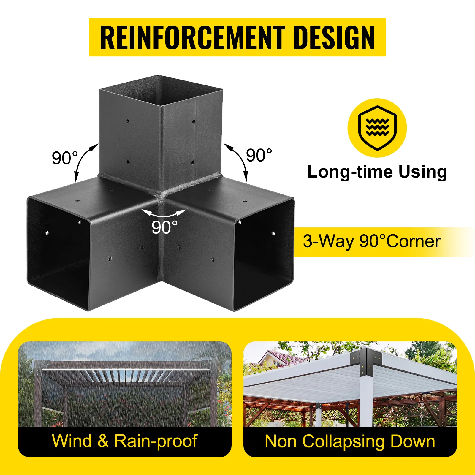 El kit de pérgola VEVOR presenta un diseño de esquina reforzado de 90° de 3 vías, a prueba de viento y lluvia, y duradero.