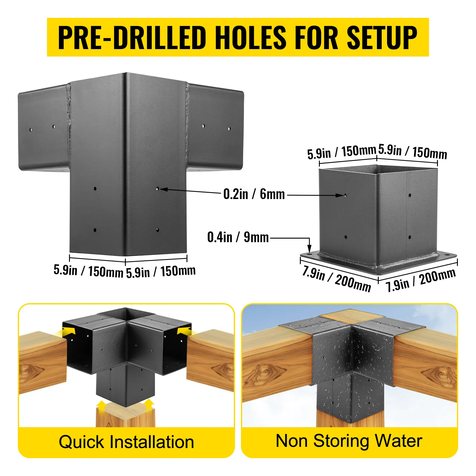 Kit de pérgola VEVOR: conectores de metal preperforados para una instalación rápida y resistente al agua.