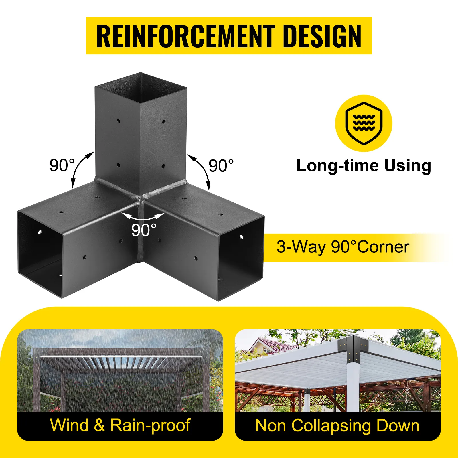Kit pergolato in legno VEVOR con angolo a 90° a 3 vie e design di rinforzo.