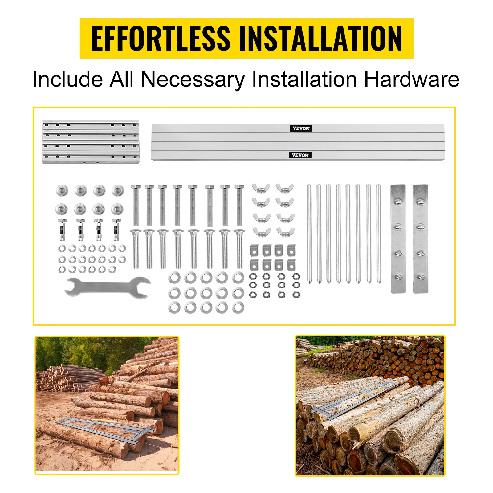 VEVOR rail mill guide system with hardware for effortless installation on logs.