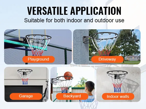 Aro de baloncesto VEVOR versátil para garaje, área de juegos, camino de entrada, patio trasero y paredes interiores.