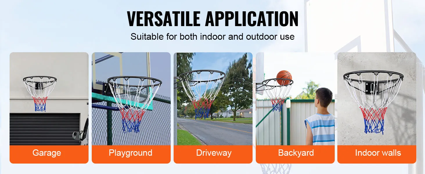 Aro de baloncesto VEVOR versátil para garaje, área de juegos, camino de entrada, patio trasero y paredes interiores.