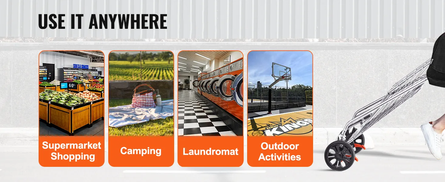 use the VEVOR folding shopping cart for supermarket shopping, camping, laundromat trips, and outdoor activities.
