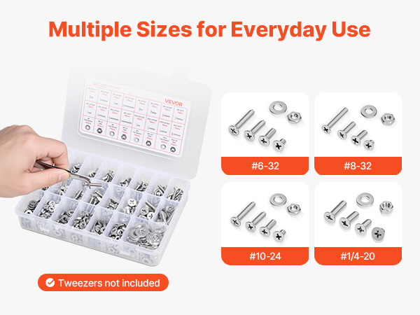 VEVOR Assorted Nuts Bolts and Washers – #6-32 to 1/4-20