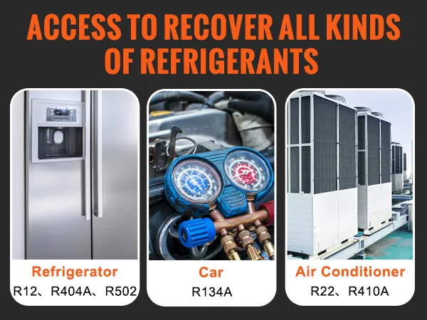 VEVOR refrigerant recovery machine compatible with car, air conditioner, and refrigerator.