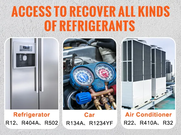 Máquina de recuperación de refrigerante VEVOR para automóvil, aire acondicionado y refrigerador con fuerte compatibilidad.