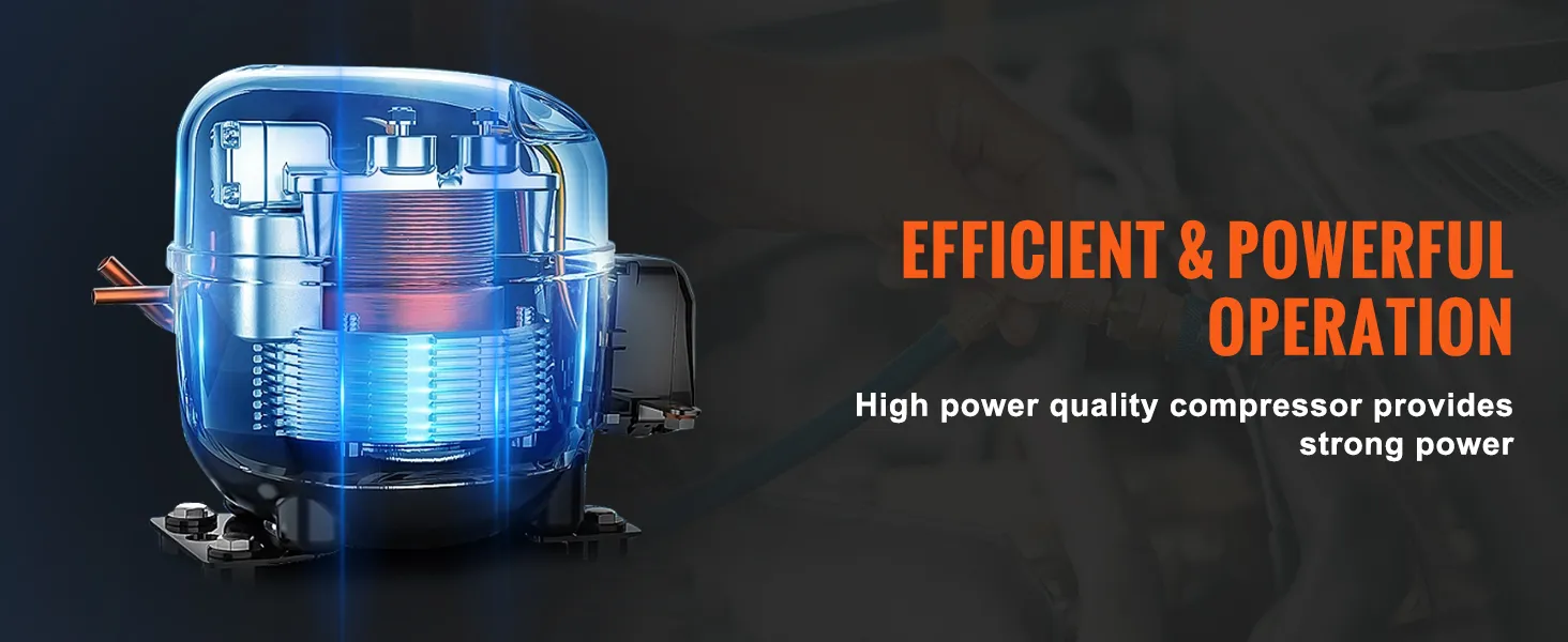 La macchina per il recupero del refrigerante VEVOR dimostra un funzionamento efficiente e potente con un compressore di alta qualità.