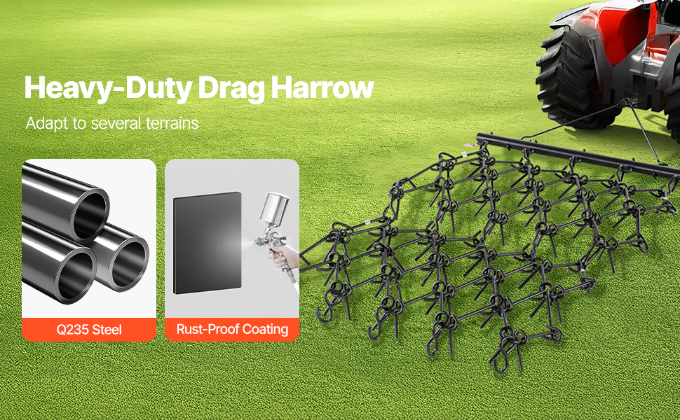 VEVOR Drag Harrow, 4 x 4 ft Durable Chain Harrow with 69