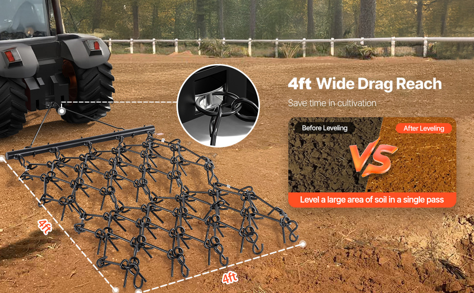 Y☆rurare VEVOR Drag Harrow, 4 x 4 ft Durable Chain Harrow with 69