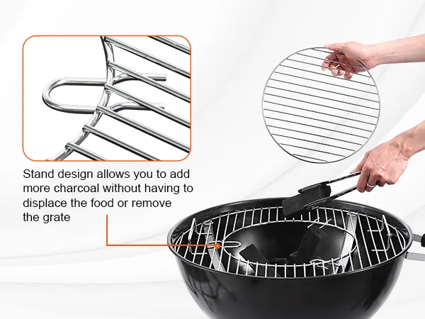VEVOR cooking grate for charcoal grill, easy to add charcoal without removing the grate, close-up view.