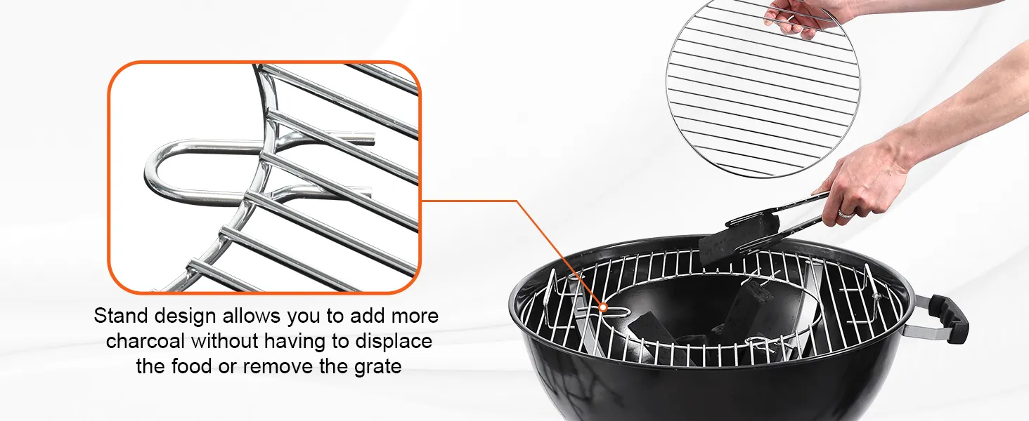 VEVOR cooking grate for charcoal grill, easy to add charcoal without removing the grate, close-up view.