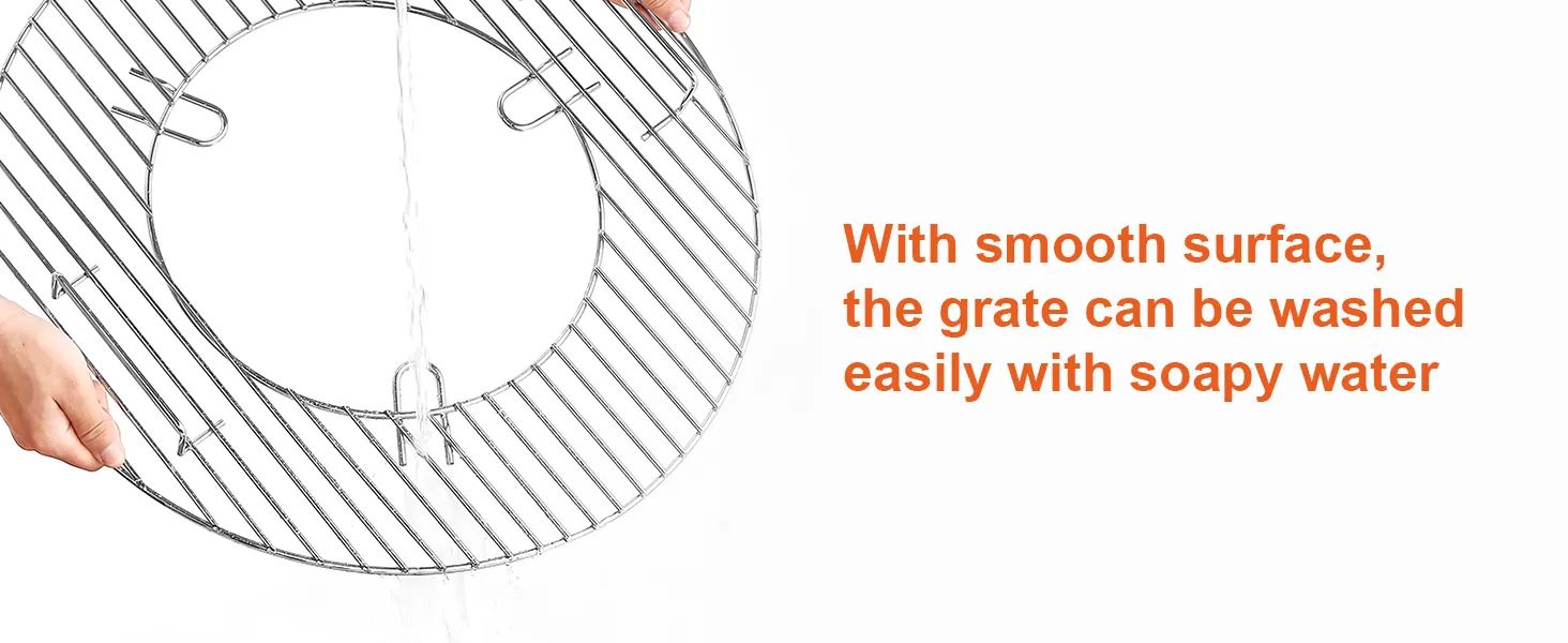 hands washing a VEVOR cooking grate with soapy water, featuring smooth, easy-to-clean surface.