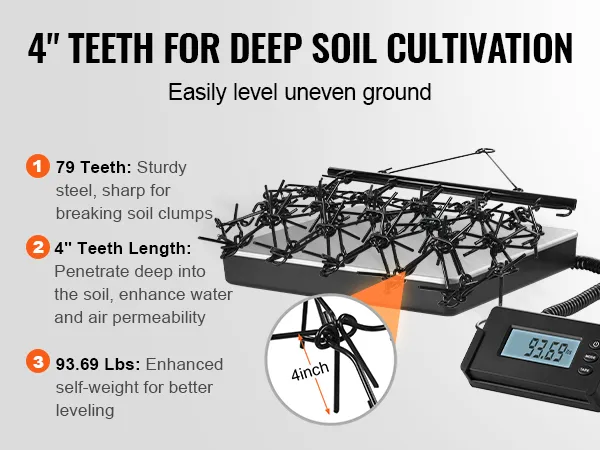 Grada de arrastre VEVOR de 4" con dientes para cultivo de suelos profundos, 79 dientes, longitud de dientes de 4", 93,69 libras para nivelación.