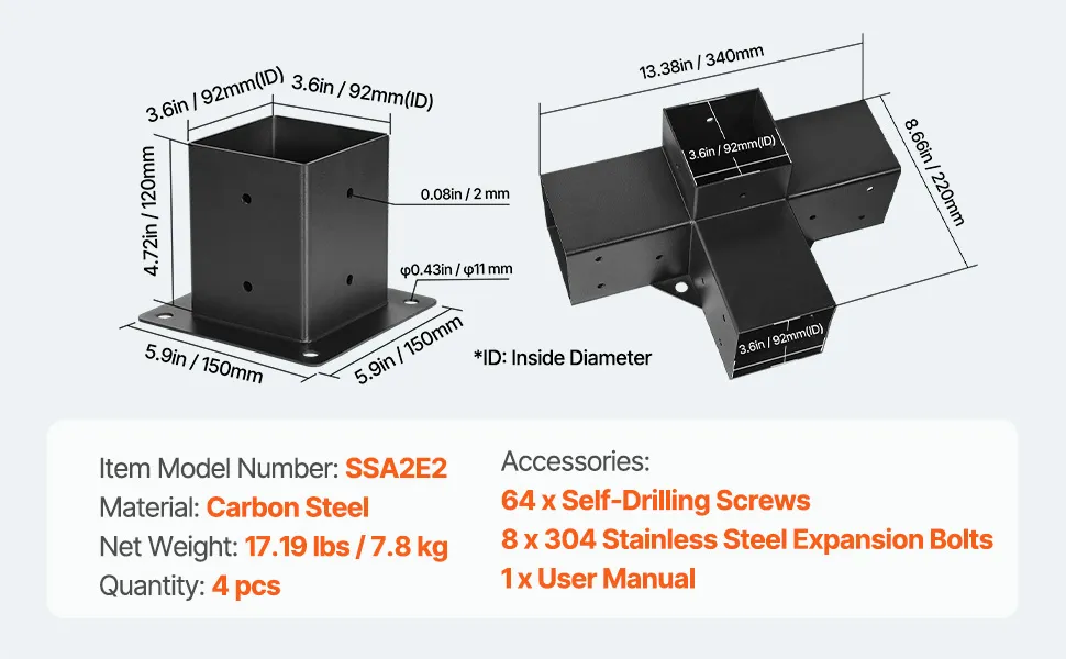 Heavy Duty Concrete Post Anchor 4x4 Post Base Hot Deep Galvanized U Shape Pergola Brackets Deck
