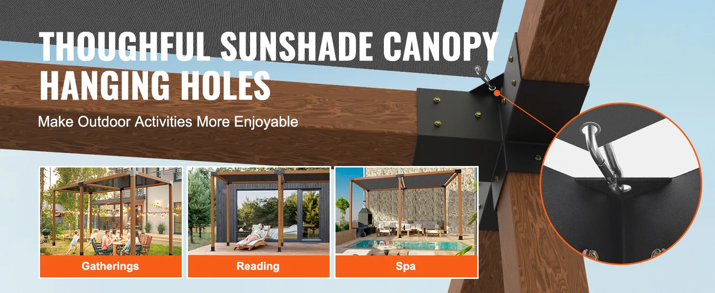 thoughtful sunshade canopy hanging holes with VEVOR pergola bracket kit for outdoor gatherings, reading, spa