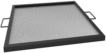 black VEVOR fire pit grill grate with mesh surface and two handles