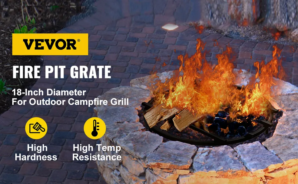 VEVOR fire pit grate with 18-inch diameter and high temp resistance for campfire grill.