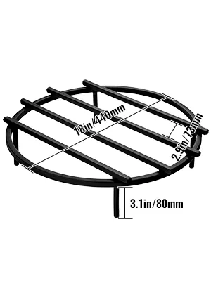 VEVOR fire pit grate, 18in round, black steel with 3.1in legs and 2.8in slats.