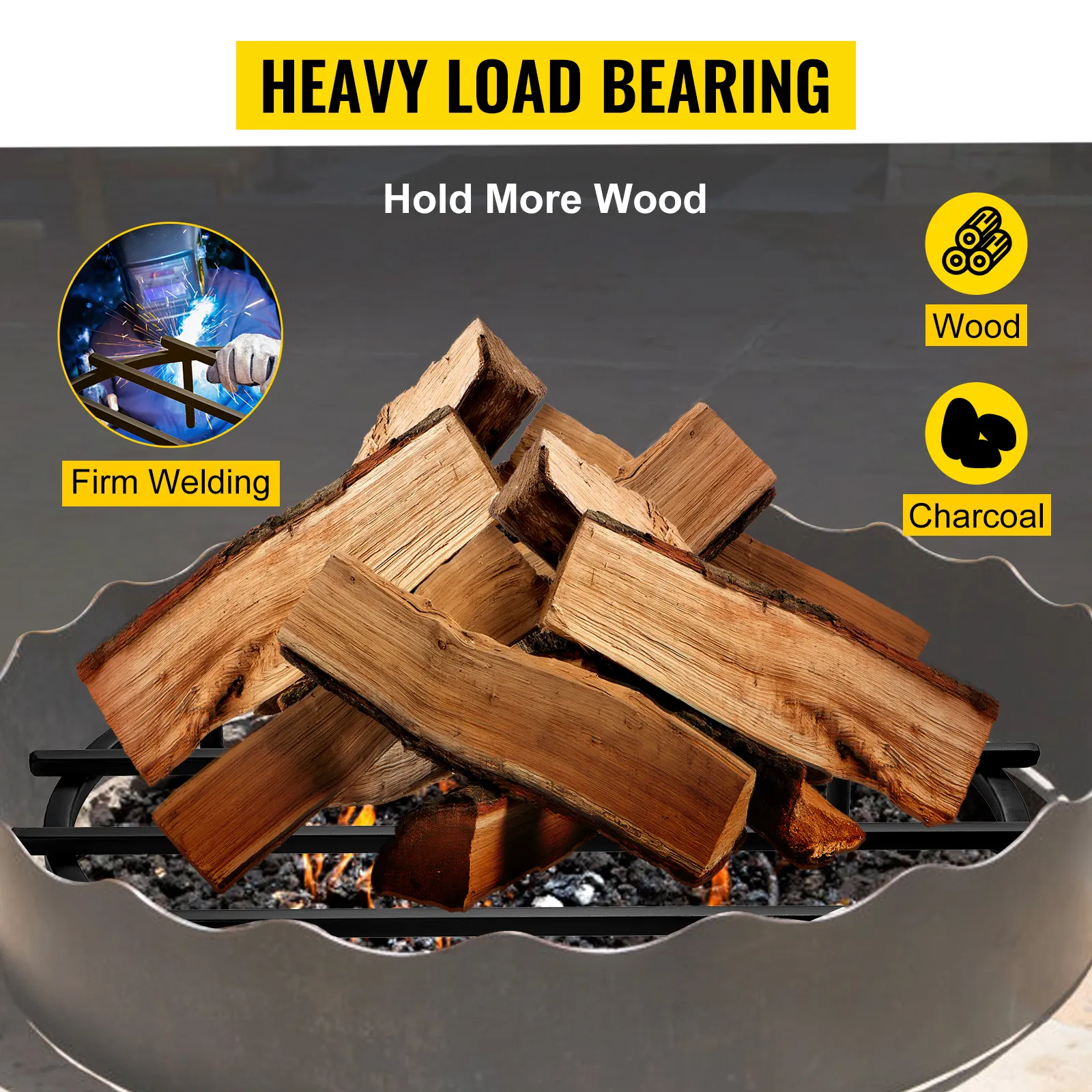 VEVOR fire pit grate with heavy load bearing for wood and charcoal.