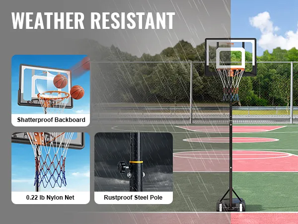 Aro de baloncesto VEVOR con tablero de PC de primera calidad, red de nailon de 0,22 lb y poste de acero a prueba de óxido bajo la lluvia.