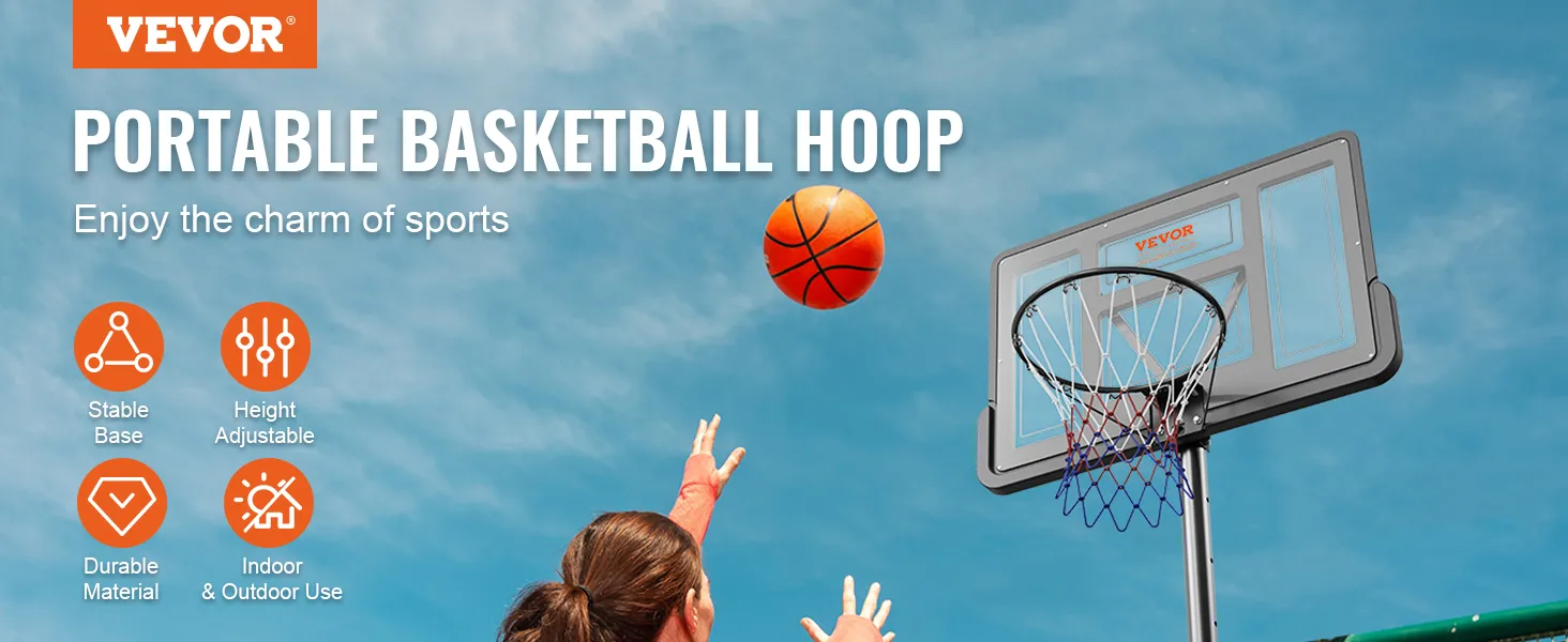 VEVOR basketbalring met in hoogte verstelbare, stabiele basis, duurzaam materiaal, voor binnen- en buitengebruik